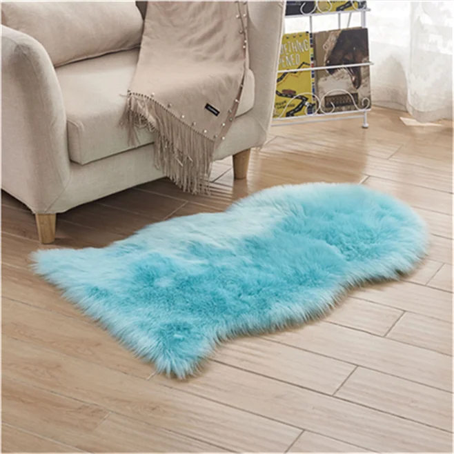 Light Blue Искусственный мех, искусственная шерсть, овчина, мягкий коврик для гостиной, спальни, лохматый Противоскользящий ковер, подушка для сиденья, длинные волосы, Пушистый Ковер A008D - Цвет: Light Blue