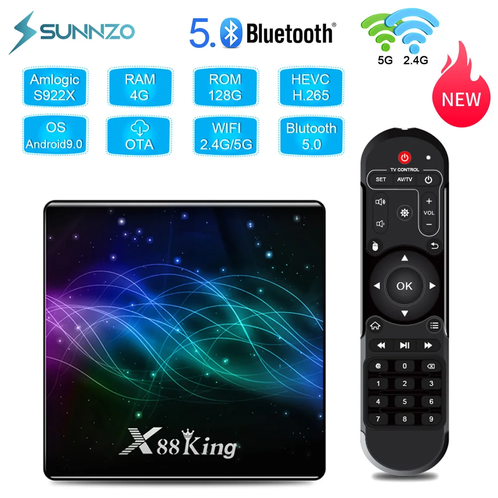X88 King Смарт ТВ Box Android 9 0 Amlogic S922X 4K 4 Гб 128 медиа плеер Youtube 60fps 2 ГГц и 5G Wi Fi BT5.0 Декодер