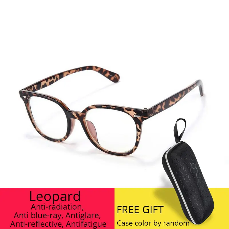 Leopard Синий свет Блокировка прозрачные компьютерные очки анти радиационный луч для игр женщин мужчин Чехол для очков прозрачные ретро очки - Цвет оправы: Leopard