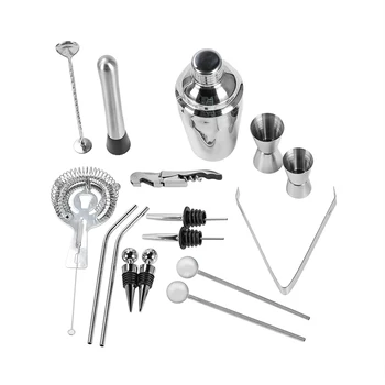 

22Pcs/Set Stainless Steel Cocktail Shaker Set Drinks Strainer Bottle Opener Maker Mixer Spoon Measure Cup Bar Beginner Tool Kit
