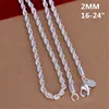 16-24 pouces pour femmes hommes belle mode 925 en argent Sterling charme 4MM corde chaîne collier fit pendentif haute qualité bijoux ► Photo 2/3