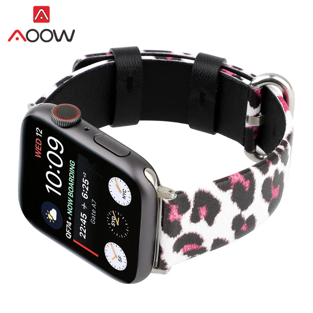 Пояса из натуральной кожи ремешок для Apple Watch 38 мм 42 модная леопардная Печать 40 44 Замена iwatch 1 2 3 4