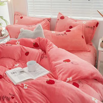 

YanTing Flannel Printed Bedding Set Include One Duvet Cover with Two Pillowcase Warm And Comfortable on Winter Do Not Dry Clean