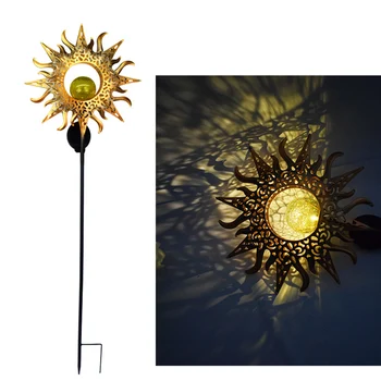 

Patio Outdoor Waterproof Pathway Garden Decor Warm White LED Yard Lawn Light Wireless Solar Powered Landscaping Metal Sun