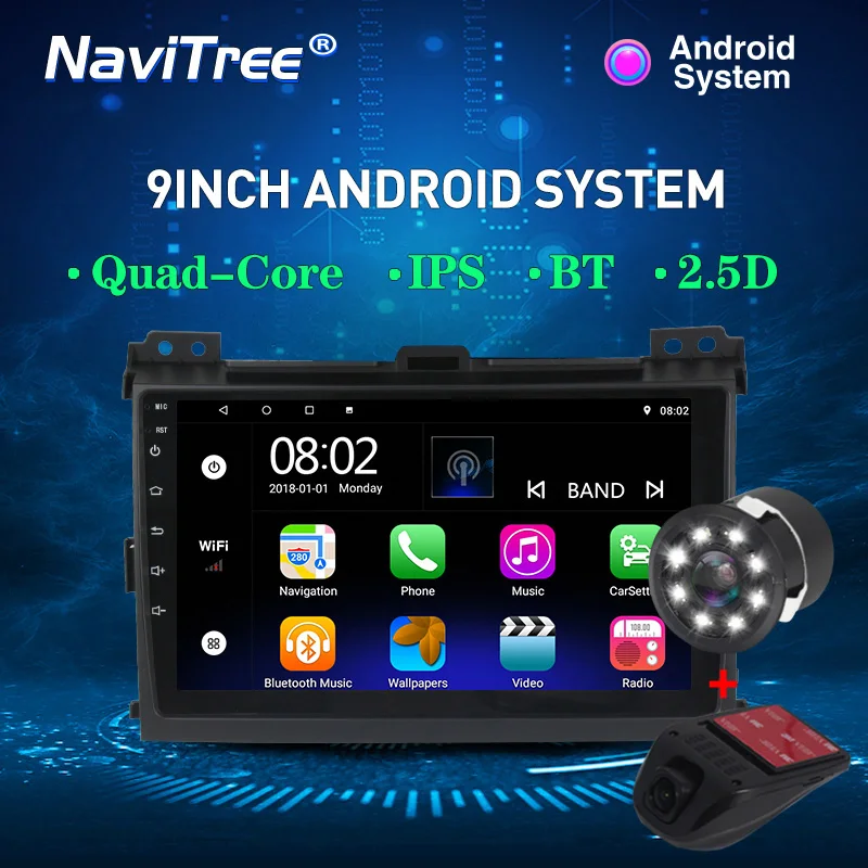NaviTree 9 дюймов ips 2.5D Android9.0 автомобильный Радио мультимедиа для Toyota Prado 120 2004-2009 Автомобильный Авторадио Навигация gps swc - Цвет: DVD camera DVR