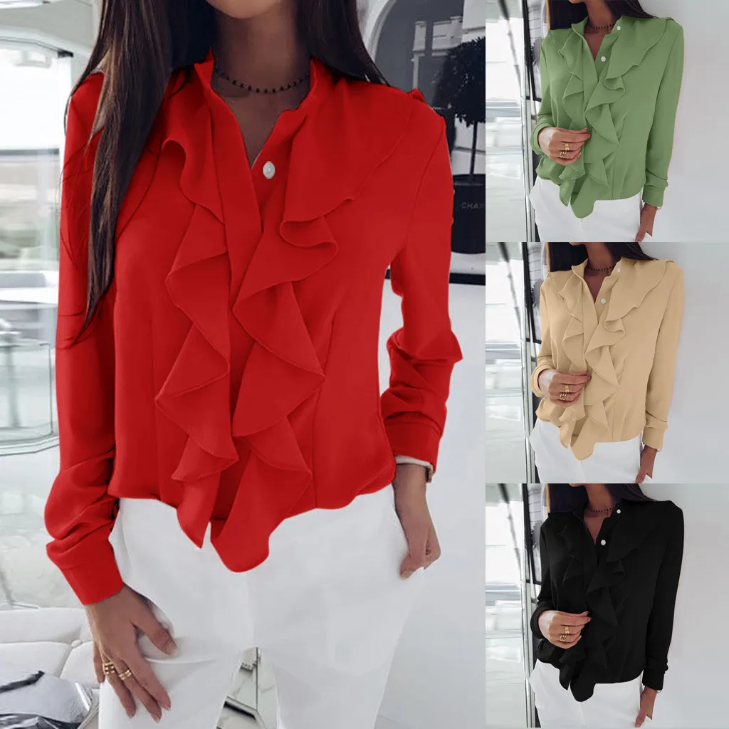 Блузка женская с длинным рукавом блузка с рюшами спереди рубашка женская Офисная размера плюс женские Топы s и блузка sropa mujer блуза женска