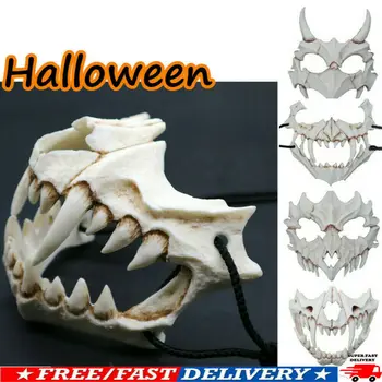 

New Halloween Cosplay Resin Mask Dragon God Yasha Mask 2D Horror Animal Theme Party Animal Skull Face Mask Masquerade Scary Mask