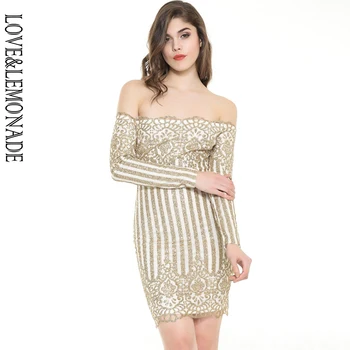 

LOVE & LEMONADE Gold Beads Striped Bodycon Dress TB 9969