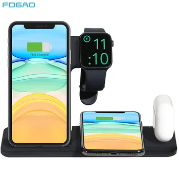 

FDGAO Qi Wireless Charging Dock Station Stand 15W 4 in 1 Fast Charger For Airpods Pro Apple Watch 5/4/3/2/1 iPhone 11 XS XR X 8