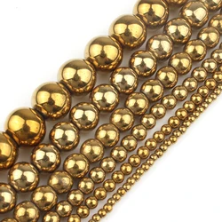 Rhodium Rose Gold Plated Hematite Beads - Premium Natural Stones for DIY Bracelet and Jewelry Making (Gold)