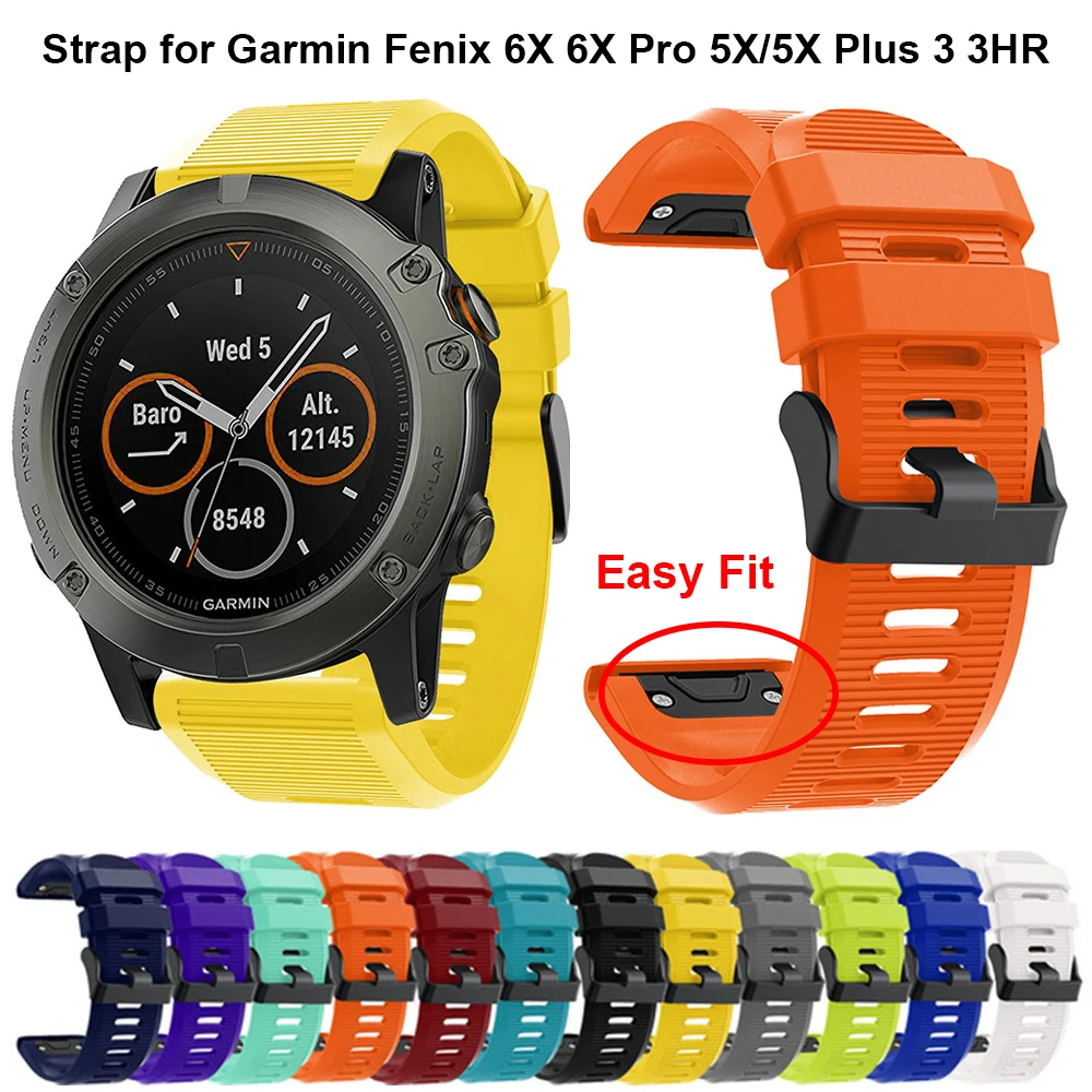 26 мм ремешок для часов Garmin Fenix 6X 6X Pro 5X для Garmin Fenix 3 3 HR часы быстросъемный силиконовый ремешок Easyfit