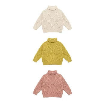 

Girls wear foreign gas winter 2019 new children lazy temperament high collar rhombic sweater outer wear shirt