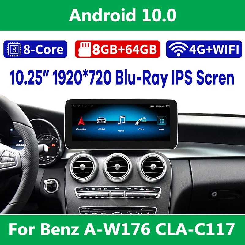 Автомобильный радиоприемник 8 ядер ГБ ОЗУ Android 10 для Mercedes Benz A-Class W176 GLA X156 CLA C117 25-2012 |