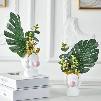 

Nordic Creative Vase Human Head Lovely Bubble Gum Girl Rabbit Cat Flower Arrangement Modern Home Decoration Flower Pot Wedding