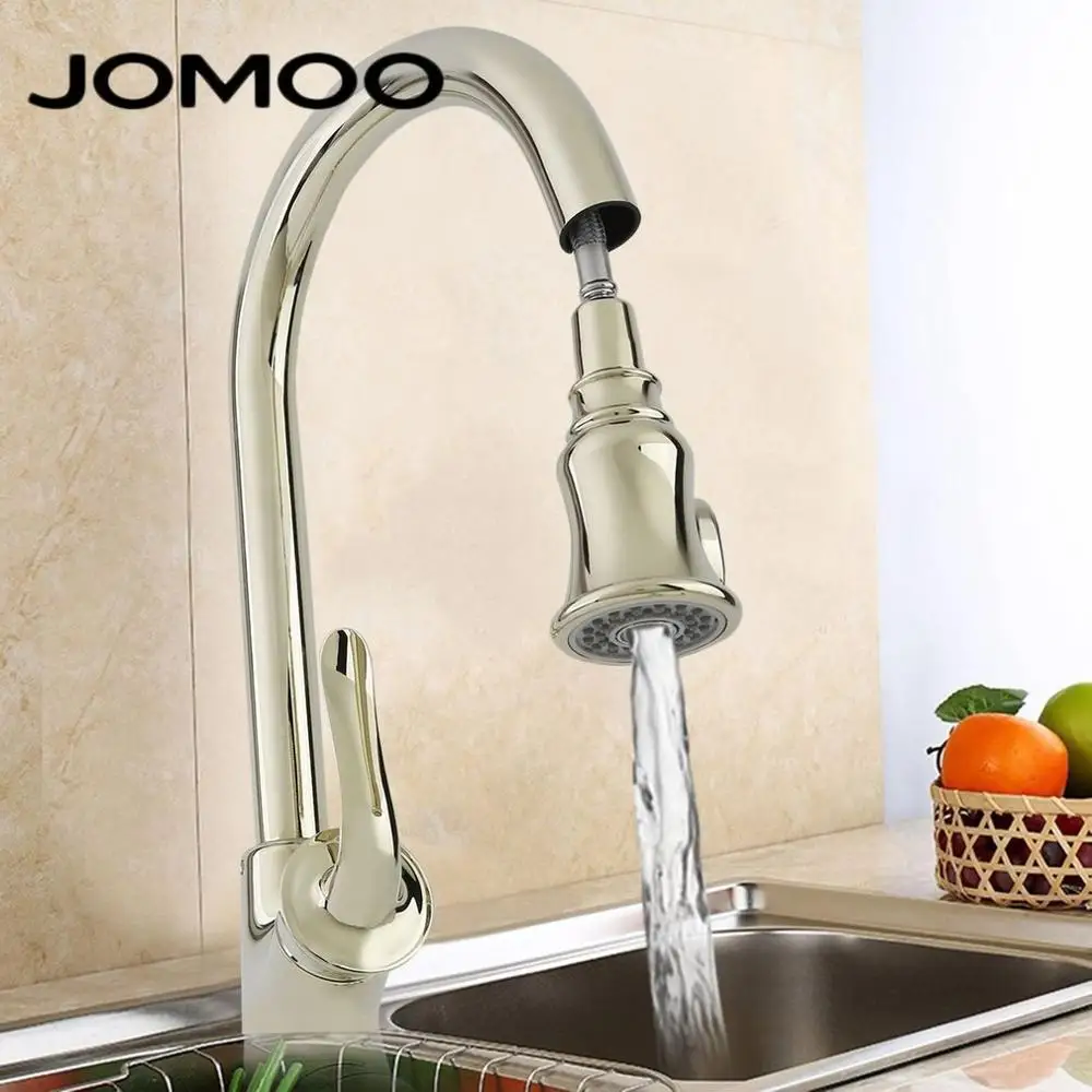 

Ceramic Spool Kitchen Faucet PVD Flanged Gold Water Tap Single Handle Extensible Mixer Tap 180 Degree Swivel Faucets