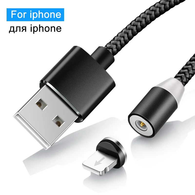 black for iPhone Магнитный Micro USB кабель для iPhone samsung Быстрая зарядка данных провод шнур магнитное зарядное устройство usb type-C micro 2m кабель для мобильного телефона - Тип штекера: black for iPhone