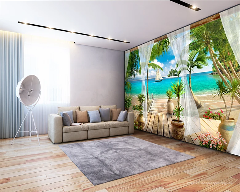 Custom 3D Photo Wallpaper Balcony Sandy Beach Sea View 3D Living Room Sofa Bedroom TV Background Wall Mural Wallpaper Home Decor