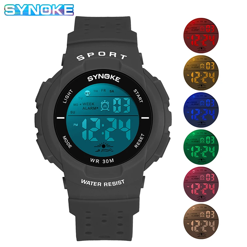 Серый Student Running Seconds Watch Breathable Long And Empty Watch Luminous Multifunction Electronic Watch 30m waterproof - Цвет: Серый