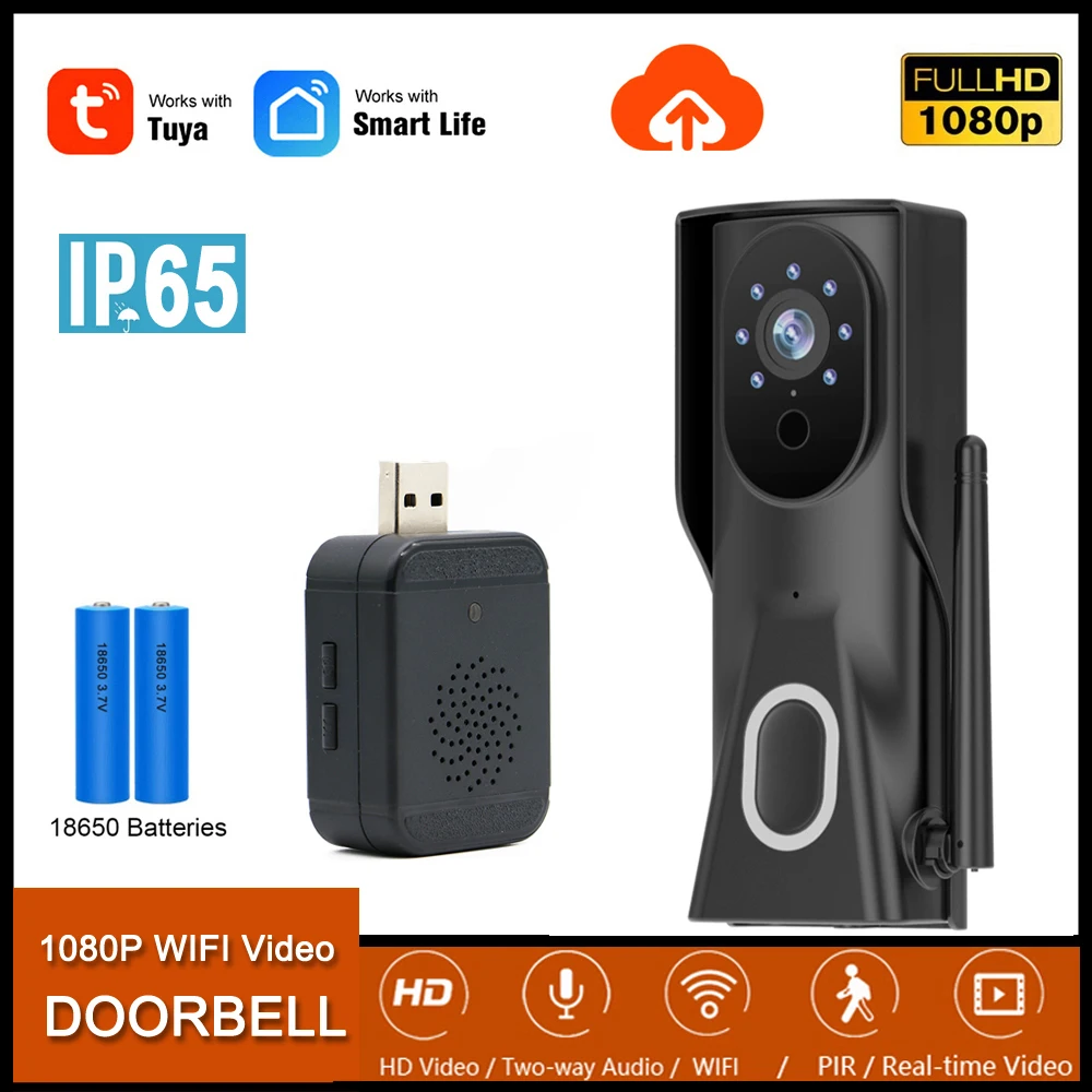 Tuya Wifi HD 1080P Mini Video Doorbell IP65 Waterproof Wireless Smart Home Camera IR Alarm Night vision Two Way Audio with Chime |