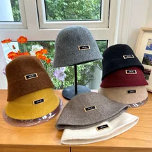 2021 Hat Winter Women's Fashion Solid Color Wool Hat Bucket cap Fisherman's Hat Retro Knitted Wool Panama Beanie Hats for Women