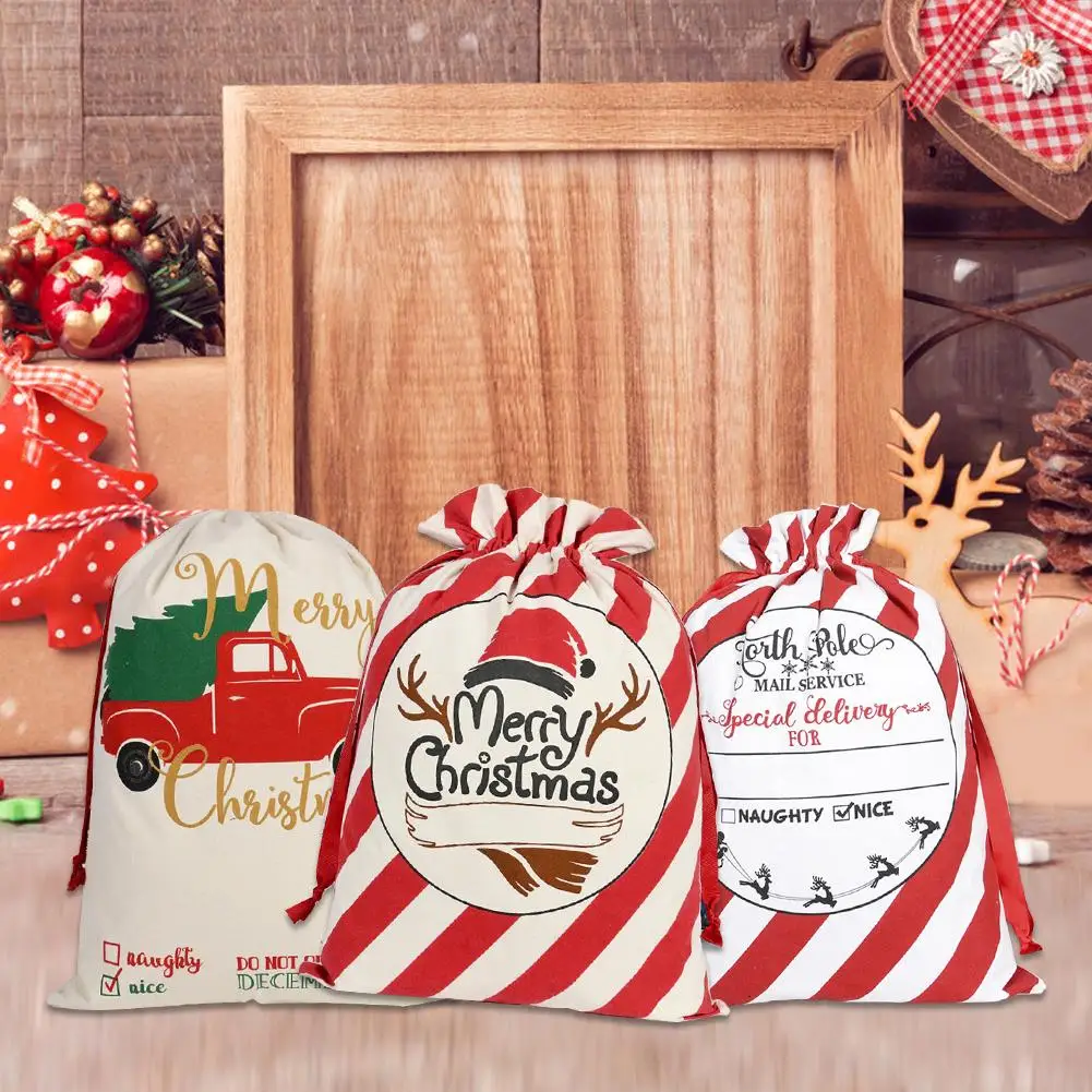 

1PC Large 27*19in Christmas Bag Santa Sack Canvas Reusable Candy Storage Bag New Year Christmas Gift Bags bolsas navidad
