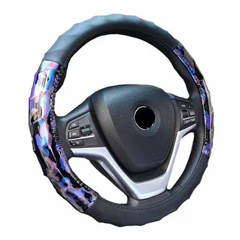 

Army green style Patterned Car Steering Wheel Cover luster Pattern Splice Bright Leather Universal 38 For audi a3 Kia Rio skoda