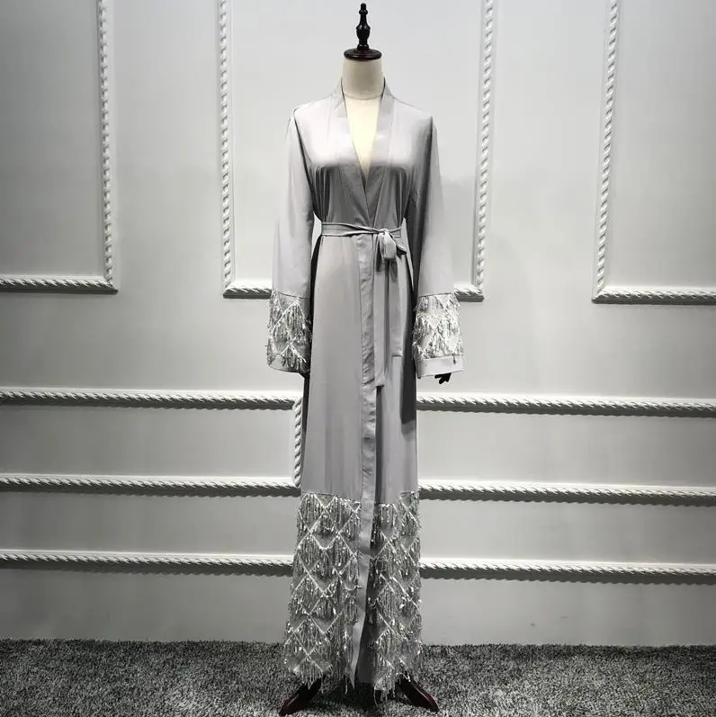 gray cardigan Кафтан абайя Дубай кимоно хиджаб мусульманское платье джилбаб Qatar турецкие африканские платья женская мусульманская одежда Кафтан марокаин - Цвет: gray cardigan