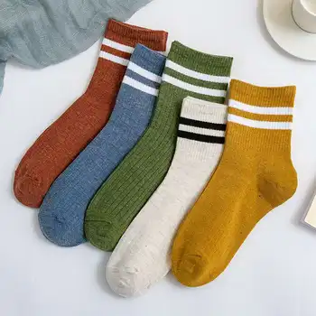

Classic college style two bar medium hose children's striped socks in autumn and winter
