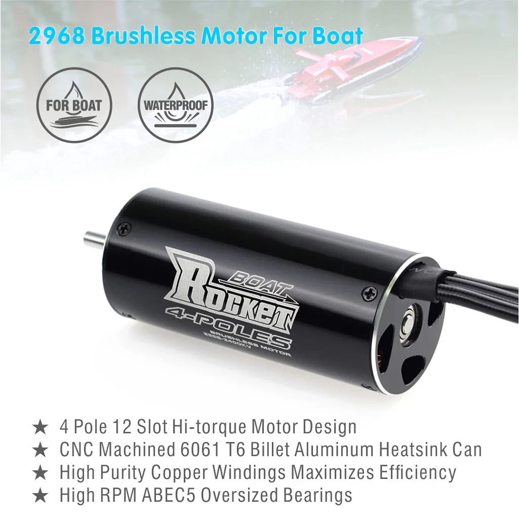 Rocket 4 Poles Electric RC Boat Brushless Motor 2968 dc brushless motor 1800W