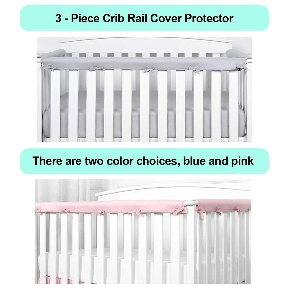Protector de cubierta de riel de cuna para bebé, juego de Protector de  cubierta de riel de cuna, Protector de dentición seguro, envoltura para  cunas estándar lateral y frontal R, 3 piezas|Parachoques| -