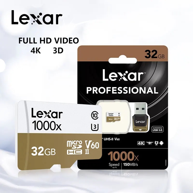 Новинка, Lexar 150 МБ/с./с, 1000x, Micro SD, 32 ГБ, класс 10, 64 ГБ, micro SDXC, 128 ГБ, tf карта памяти, считыватель UHS для дрона, спортивной видеокамеры
