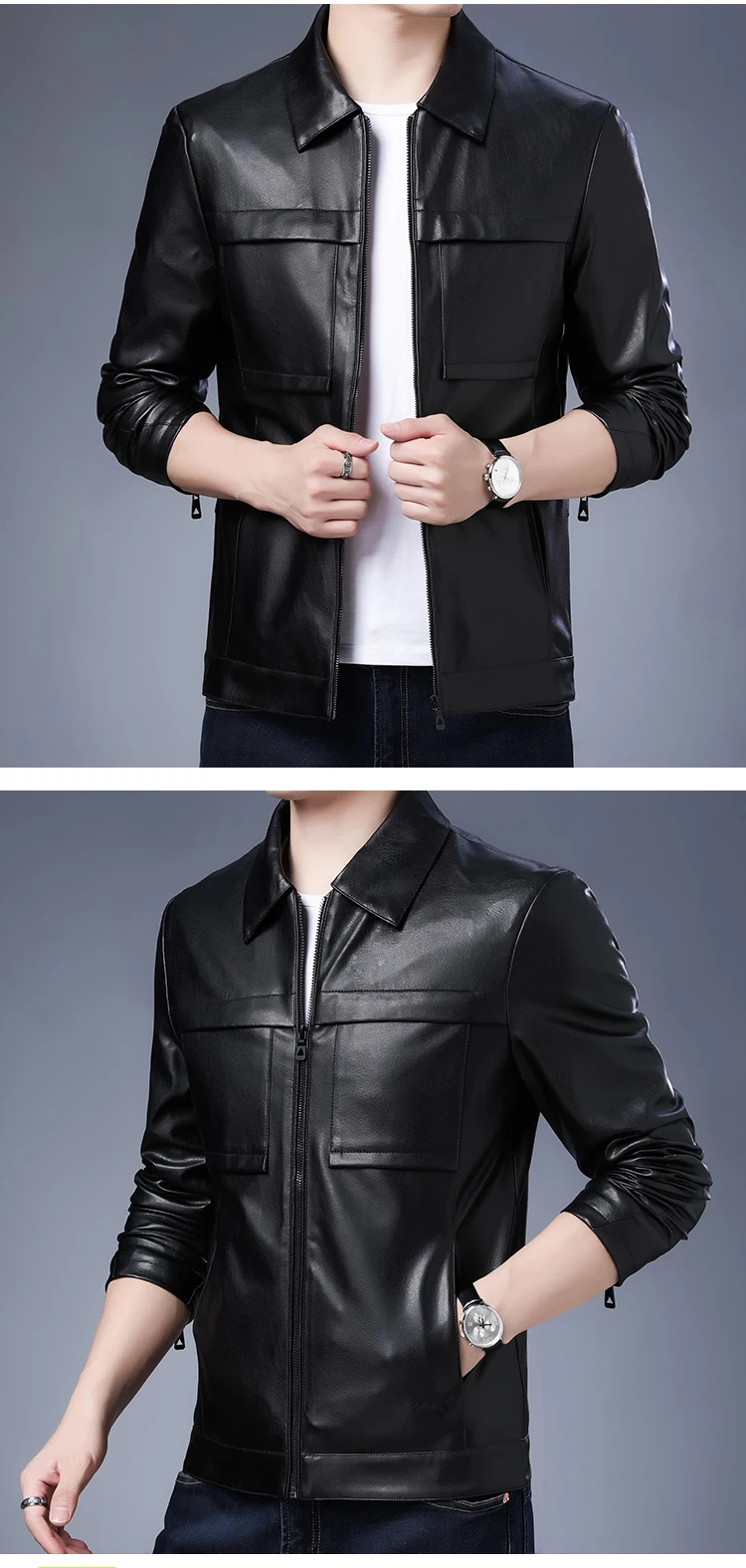 Soft Men's Leather Jacket/Comfortable Simple Business Faux Leather Coat/Men's Autumn Pure Color Waterproof Leather Jacket biker jacket men