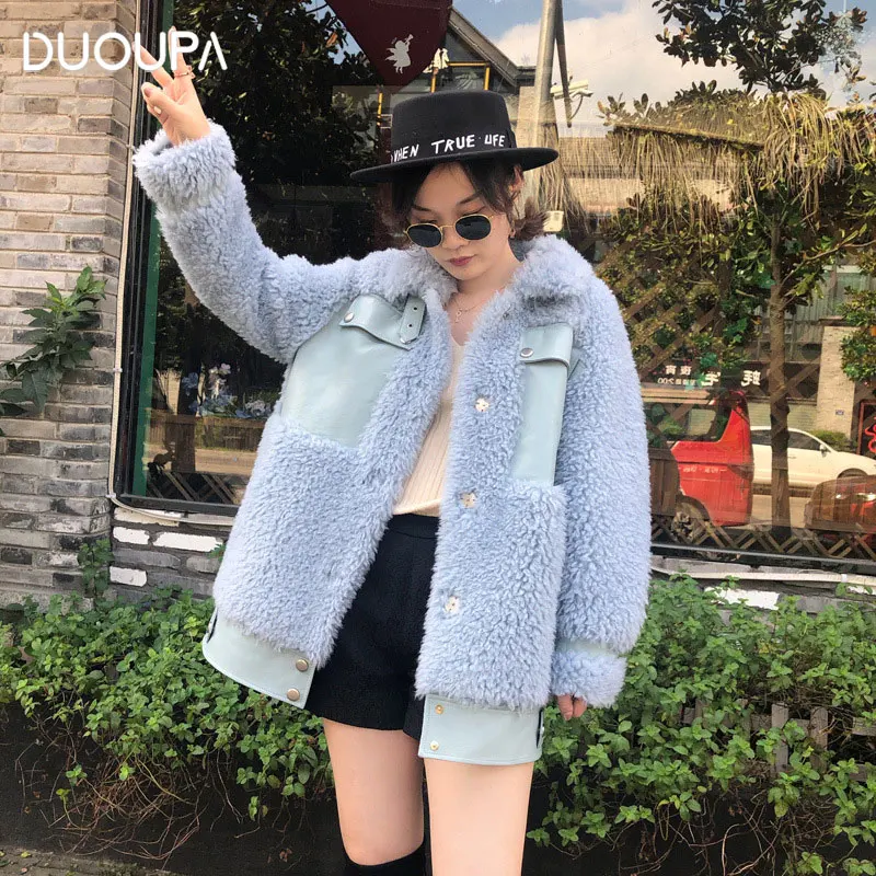 

2019 Winter New Fashion Women's Jacket 100% Grain Cashmere Wool Coat Sheep Sheared Coat Wool Long Coat Leather Grass Female
