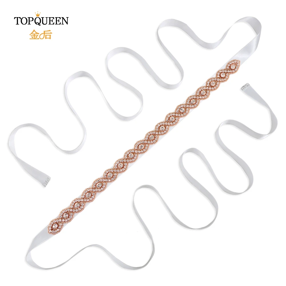 White TOPQUEEN, S28-RG, розовое золото, Свадебный ремень, размеры, Маленькие стразы, тонкий пояс с кристаллами и бисером, Свадебные ремни, женский пояс с бисером - Цвет: White