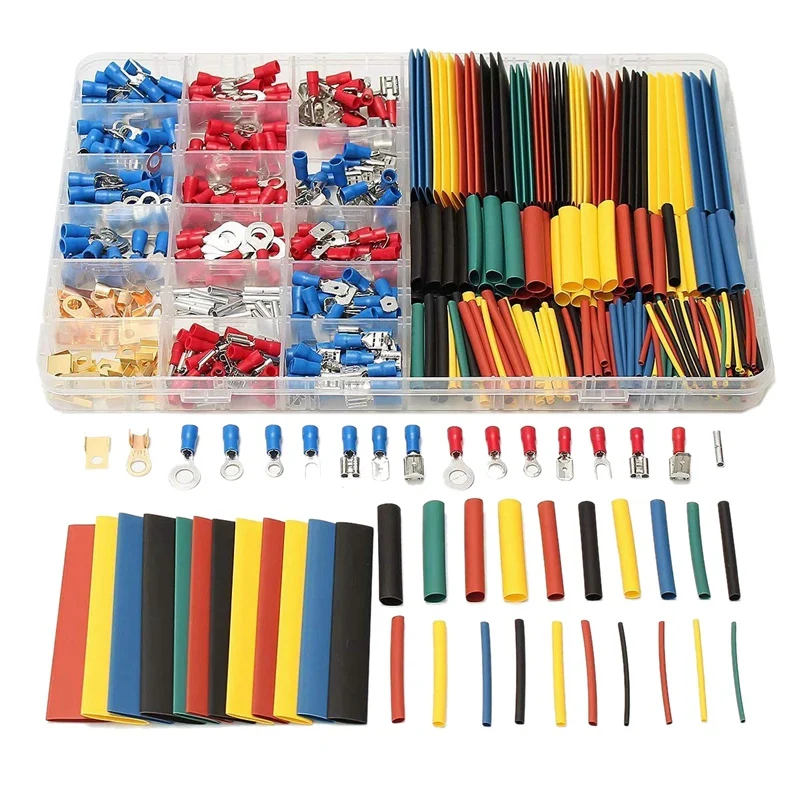

New 678Pcs Electrical Wire Terminals Set, 350 PCS Crimp Terminals Butt Connectors + 328 PCS 2:1 Heat Shrink Tubing Assorted Insu