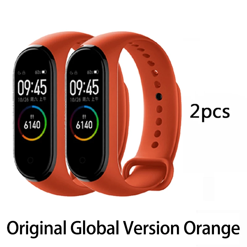GB Orange 2pcs Xiaomi mi-браслет 4 сердечного ритма фитнес цветной сенсорный экран mi Band 4 умный Браслет 135 мАч Bluetooth 5,0 музыкальный браслет - Цвет: GB Orange 2pcs