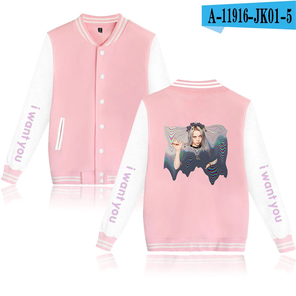 Hot Billie Eilish Baseball Jacket women Men fashion casual girls warm Sweatshirt comfortable Baseball Jacket white+pink clothing - Цвет: As picture