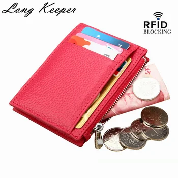

Genuine Leather Wallet Ultra-thin Pocket ID Card holder RFID Block Mini Wallet Automatic Credit Card purse titular de la tarjeta