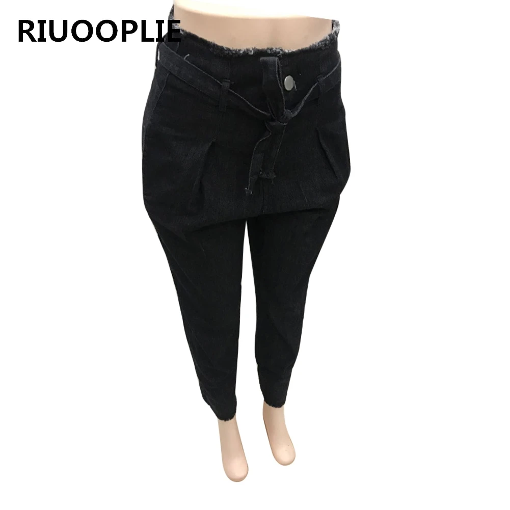 RIUOOPLIE, новинка, осень и зима, модные сексуальные женские джинсы, высокая посадка, необработанные линии, джинсы, модные, большие размеры, повседневные джинсы, свободные штаны