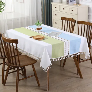

New Simple and Creative Rectangular Cotton and Linen Foreign Trade Tablecloth Splicing Tassel Table Cloth Tea Table Cover Towel