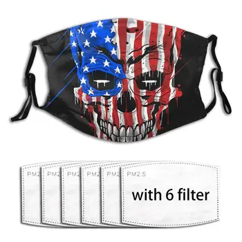 

Anti-Pollution Skull Head America Flag Reusable PM2.5 Filters Masks Activated Carbon Filter Antibacterial Dust Proof Face Cover