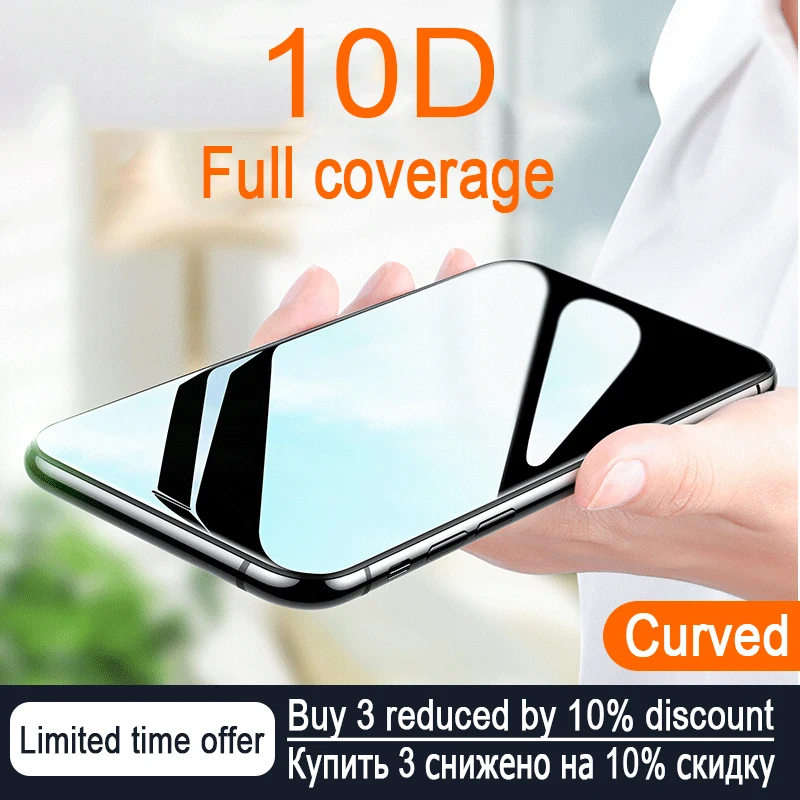 

10D Curved Edge Full Cover Protective Glass On The For iPhone 7 8 6 6S Plus Tempered Screen Protector iPhone X XR XS Max Glass