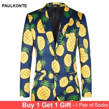 PAULKONTE 2019 Autumn Winter Pineapple Pattern Male Blazer Fashion Fresh Vibrant Dinner Show Costume Youth Slim Blue Bottom PAULKONTE 2019 Autumn Winter Pineapple Pattern Male Blazer Fashion Fresh Vibrant Dinner Show Costume Youth Slim Blue Bottom