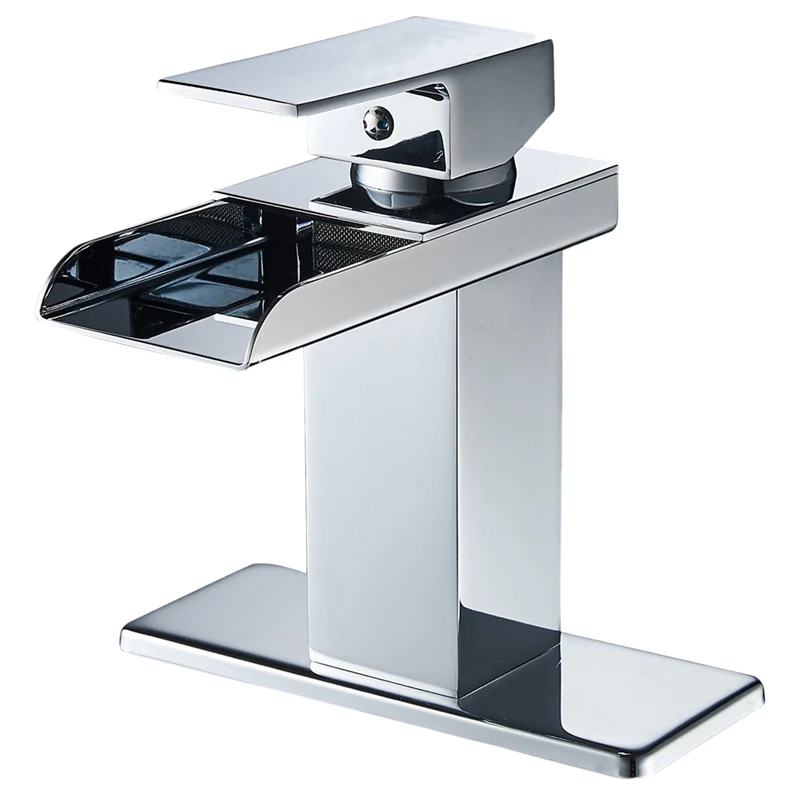 

Chrome Waterfall Bathroom Sink Faucet Single Handle One Hole Basin Mixer Tap Lavatory Faucets