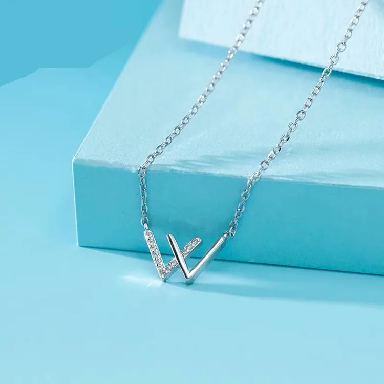 

Silver Home S925 Fine Silver W Lettered Necklace Women's Korean-style Simple Fashion MORI Series Girlfriends Network Red Double