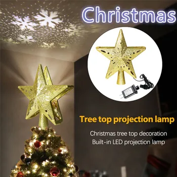 

3D Hollow Star Christmas Tree Topper LED Snowflake Projector Lights Decoration LED Tree Top Star Projection Lamp Christmas Lamp