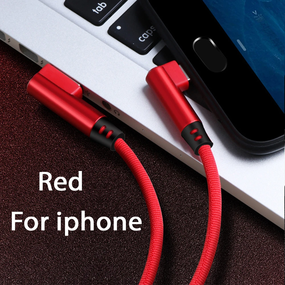 USB кабель для мобильного телефона нейлоновый Плетеный Тип C 90 градусов микро кабель для передачи данных с для huawei iphone X Xiaomi samsung провод для быстрого заряда - Цвет: Red iphone