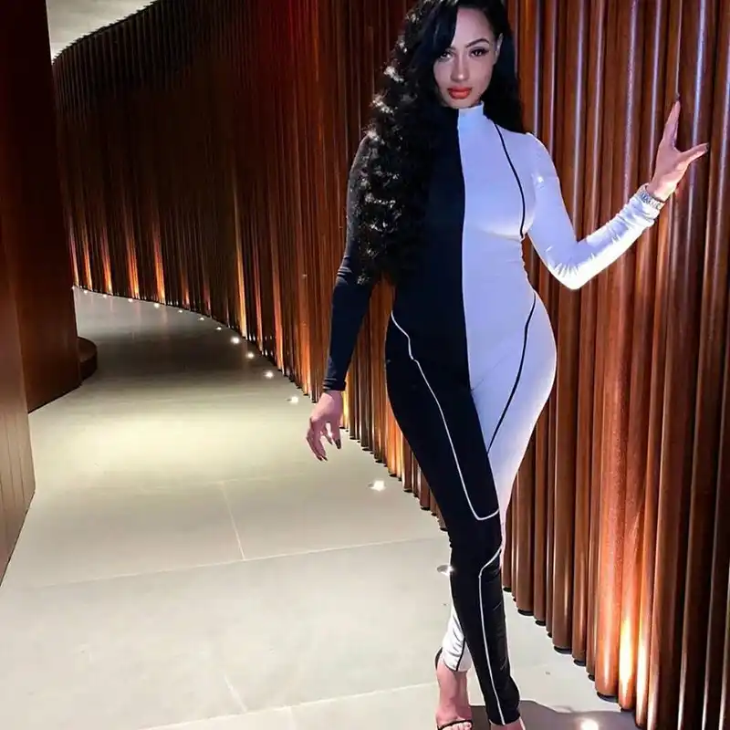 black long sleeve turtleneck jumpsuit