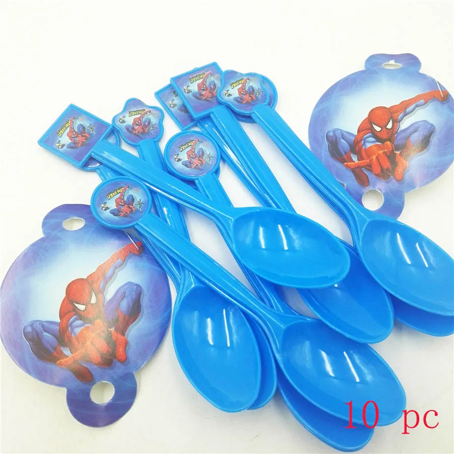 10pc Spoons 6 шт./компл. Человек-Паук Шляпы для вечеринки по случаю Дня рождения детский день рождения поставки "Человек-паук" крышка День Рождения украшения "Человек-паук" бумажные шляпы - Цвет: 10pc Spoons