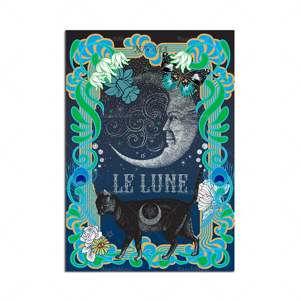 Le Soleil 타로 카드, La Lune 벽 예술, 보헤미안 캔버스 그림 포스터, 히피 북유럽 침실 거실 장식